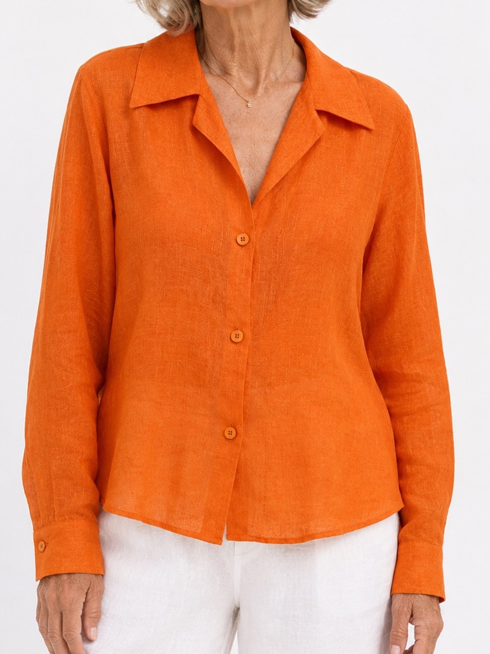 Revicci Vintage Orange Button-Down Linen Shirt with Classic Collar